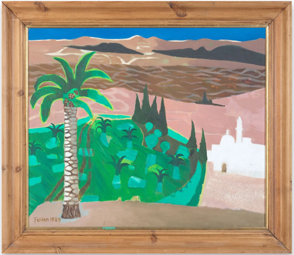 Mary Fedden oil painting, Oasis Pella, Jordan 1989. Framed